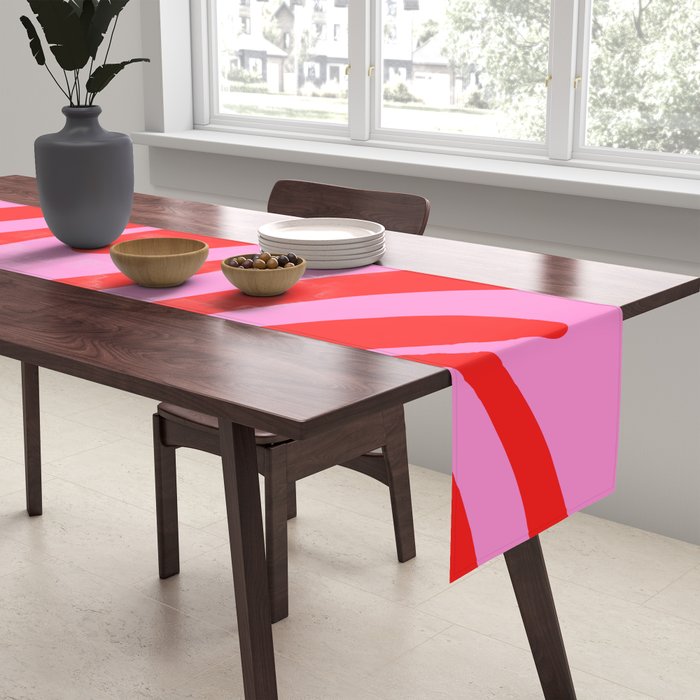 Bold Abstract Wavy Loops Pop Pattern in Preppy Pink and Red Table Runner Gallery Image 2