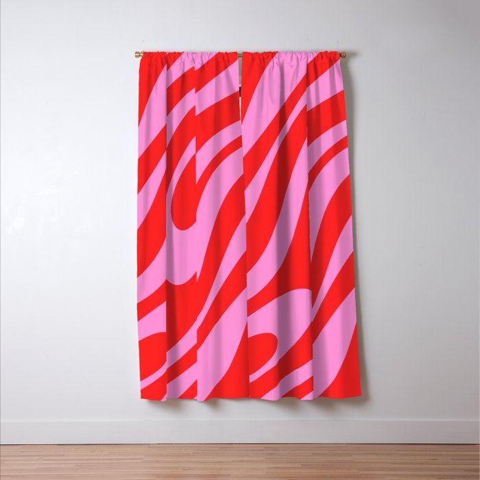 Bold Abstract Wavy Loops Pop Pattern in Preppy Pink and Red Window Curtain Gallery Image 3