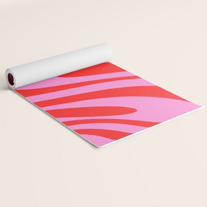 Bold Abstract Wavy Loops Pop Pattern in Preppy Pink and Red Yoga Mat Gallery Image 2