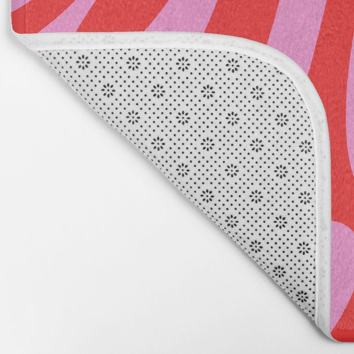 Bold Abstract Wavy Loops Pop Pattern in Preppy Pink and Red Bath Mat Gallery Image 2