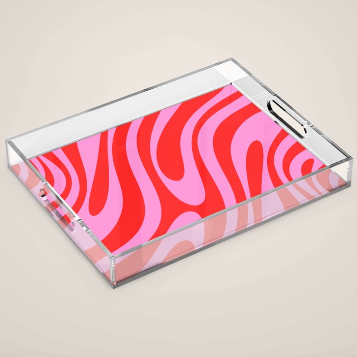 Bold Abstract Wavy Loops Pop Pattern in Preppy Pink and Red Acrylic Tray Gallery Image 1