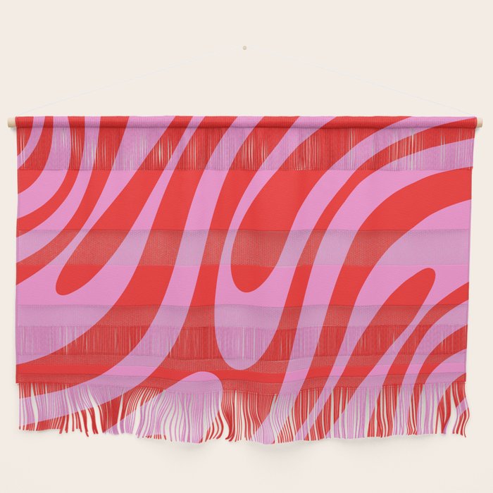 Bold Abstract Wavy Loops Pop Pattern in Preppy Pink and Red Wall Hanging Gallery Image 1
