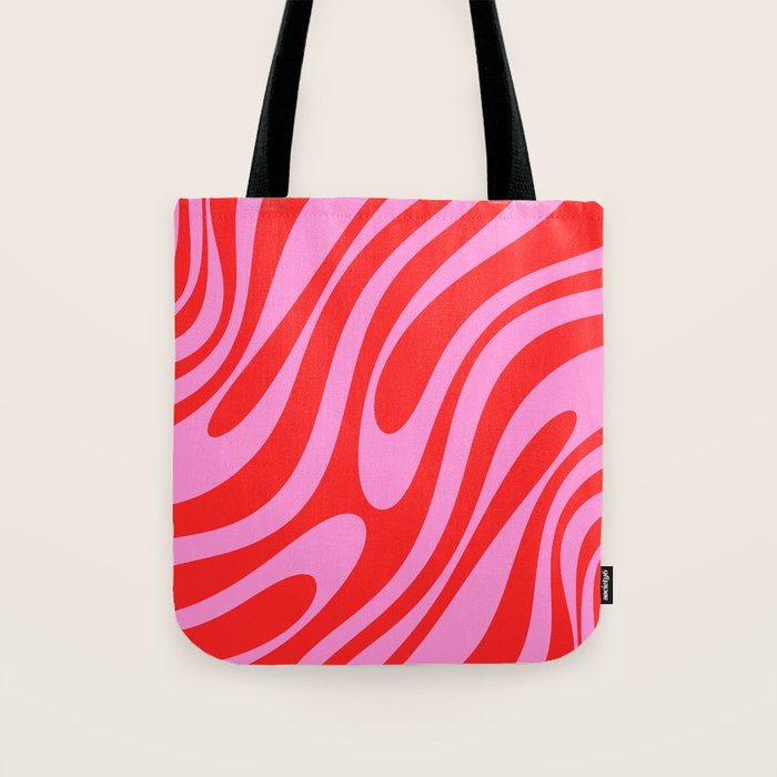 Bold Abstract Wavy Loops Pop Pattern in Preppy Pink and Red Tote Bag Gallery Image 1