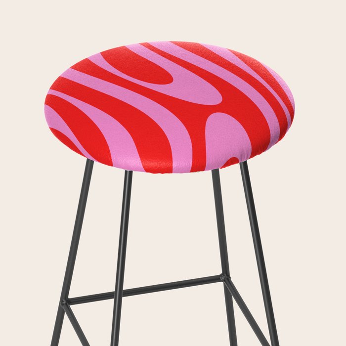 Bold Abstract Wavy Loops Pop Pattern in Preppy Pink and Red Stool Gallery Image 2