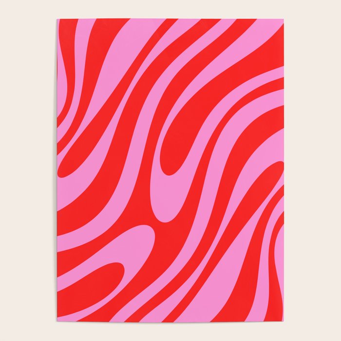 Bold Abstract Wavy Loops Pop Pattern in Preppy Pink and Red Poster Gallery Image 4