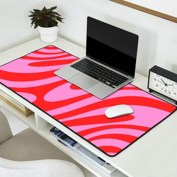 Bold Abstract Wavy Loops Pop Pattern in Preppy Pink and Red Desk Mat Gallery Image 2