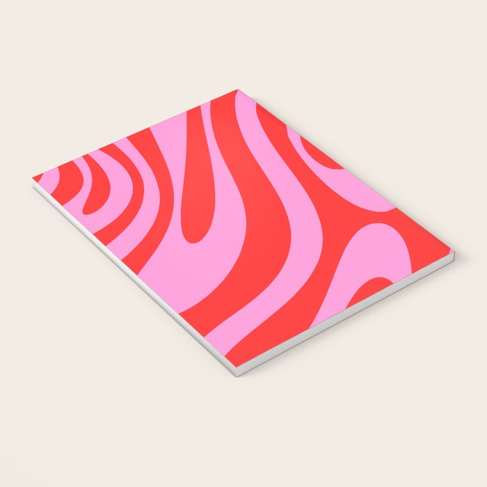 Bold Abstract Wavy Loops Pop Pattern in Preppy Pink and Red Notebook Gallery Image 3