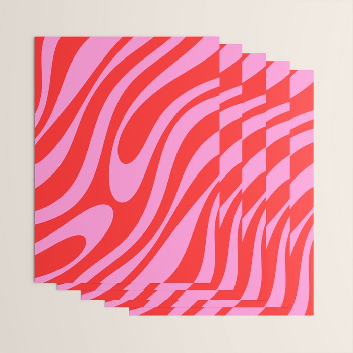 Bold Abstract Wavy Loops Pop Pattern in Preppy Pink and Red Wrapping Paper Gallery Image 3