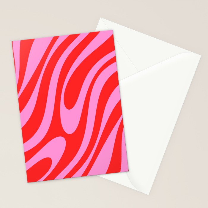 Bold Abstract Wavy Loops Pop Pattern in Preppy Pink and Red Stationery Card Gallery Image 2