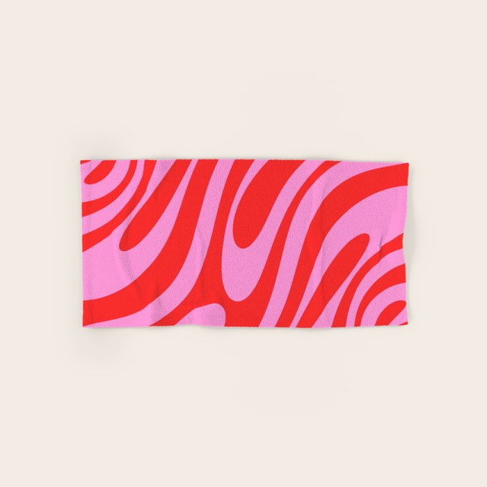 Bold Abstract Wavy Loops Pop Pattern in Preppy Pink and Red Bath Towel Gallery Image 1
