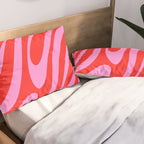 Bold Abstract Wavy Loops Pop Pattern in Preppy Pink and Red Pillow Sham Gallery Image 2