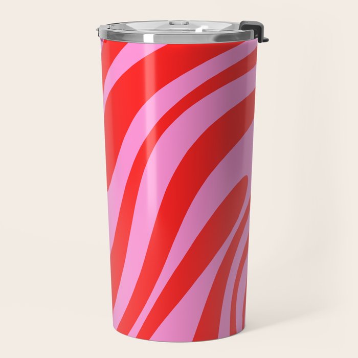 Bold Abstract Wavy Loops Pop Pattern in Preppy Pink and Red Travel Mug Gallery Image 2