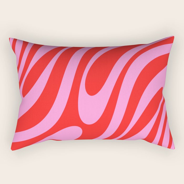 Bold Abstract Wavy Loops Pop Pattern in Preppy Pink and Red Rectangular Pillow Gallery Image 2
