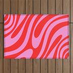 Bold Abstract Wavy Loops Pop Pattern in Preppy Pink and Red Outdoor Rug Gallery Image 1