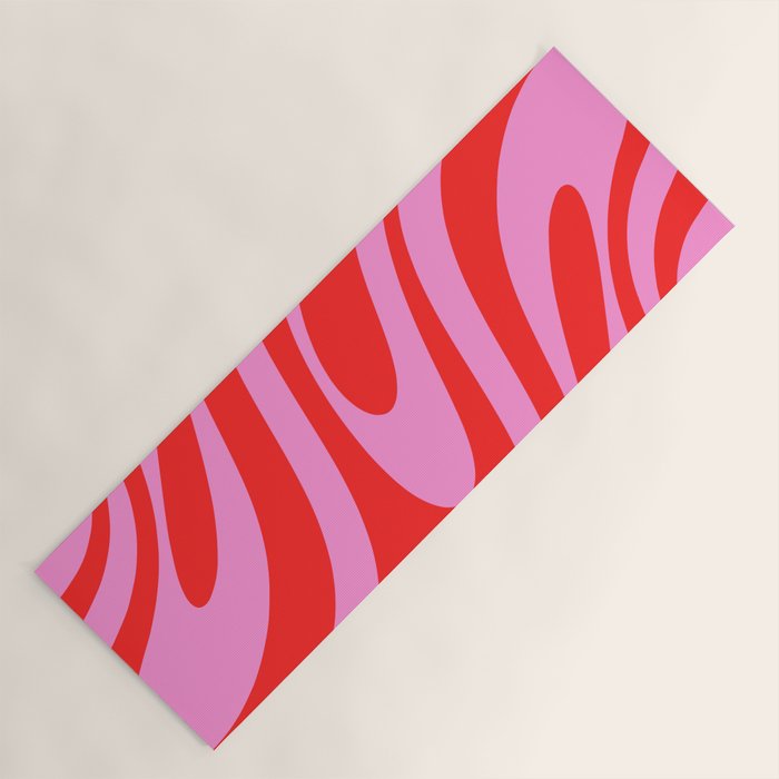 Bold Abstract Wavy Loops Pop Pattern in Preppy Pink and Red Yoga Mat Gallery Image 1