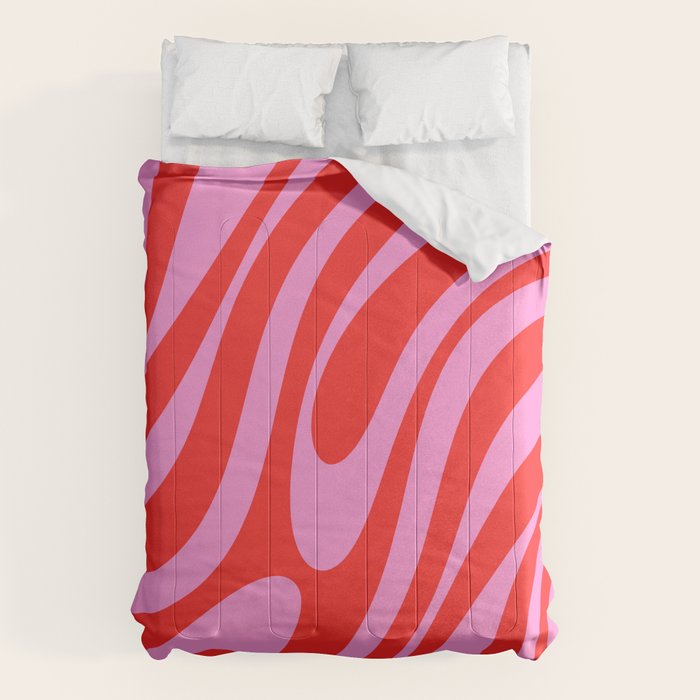 Bold Abstract Wavy Loops Pop Pattern in Preppy Pink and Red Comforter Gallery Image 1
