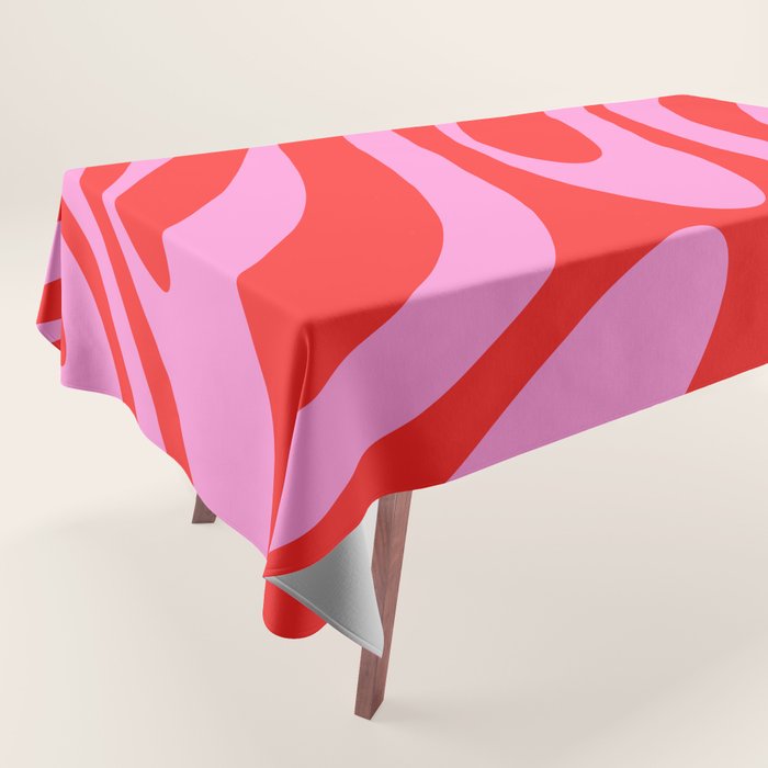 Bold Abstract Wavy Loops Pop Pattern in Preppy Pink and Red Tablecloth Gallery Image 1