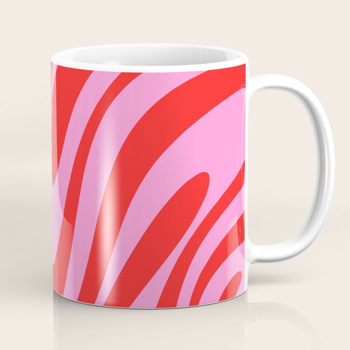 Bold Abstract Wavy Loops Pop Pattern in Preppy Pink and Red Coffee Mug Gallery Image 1