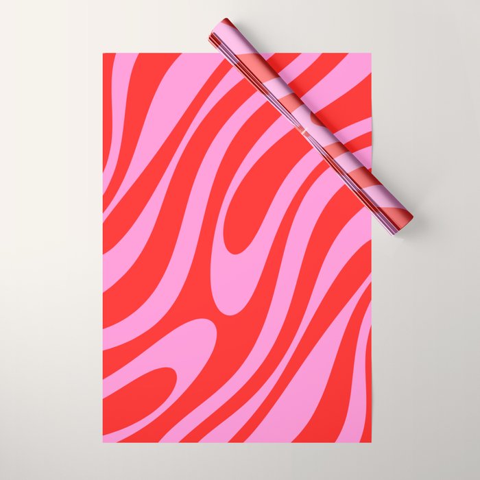 Bold Abstract Wavy Loops Pop Pattern in Preppy Pink and Red Wrapping Paper Gallery Image 1