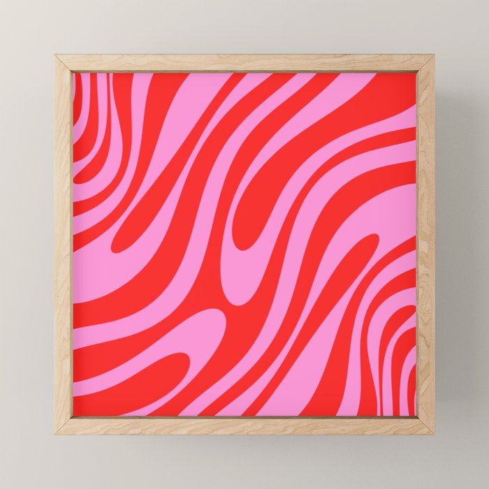 Bold Abstract Wavy Loops Pop Pattern in Preppy Pink and Red Mini Art Print Gallery Image 1