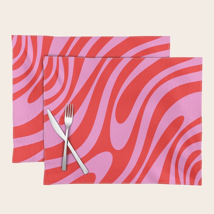 Bold Abstract Wavy Loops Pop Pattern in Preppy Pink and Red Placemat Gallery Image 1