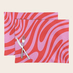 Bold Abstract Wavy Loops Pop Pattern in Preppy Pink and Red Placemat Gallery Image 1