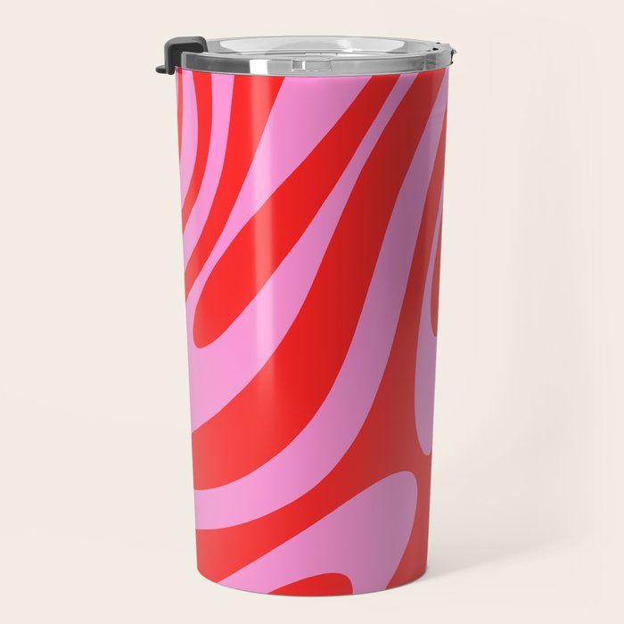 Bold Abstract Wavy Loops Pop Pattern in Preppy Pink and Red Travel Mug Gallery Image 3