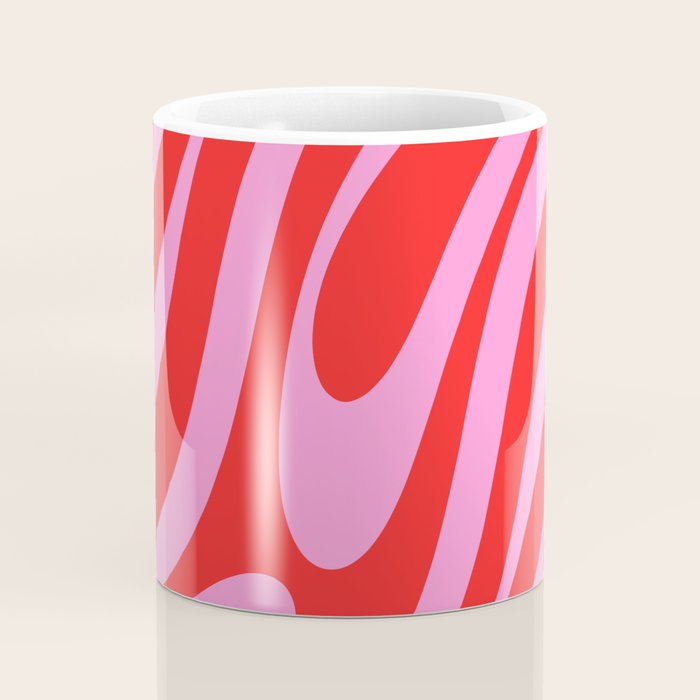 Bold Abstract Wavy Loops Pop Pattern in Preppy Pink and Red Coffee Mug Gallery Image 4