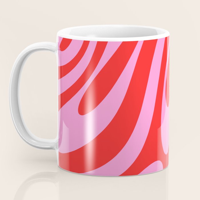 Bold Abstract Wavy Loops Pop Pattern in Preppy Pink and Red Coffee Mug Gallery Image 3