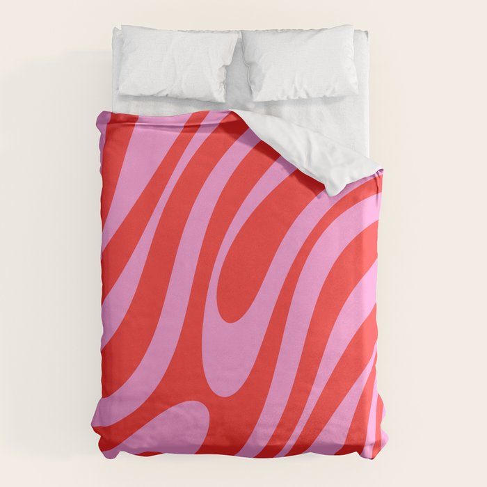 Bold Abstract Wavy Loops Pop Pattern in Preppy Pink and Red Duvet Cover Gallery Image 6