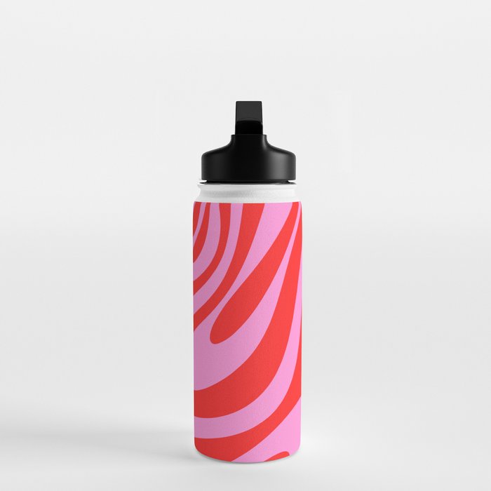 Bold Abstract Wavy Loops Pop Pattern in Preppy Pink and Red Water Bottle Gallery Image 3