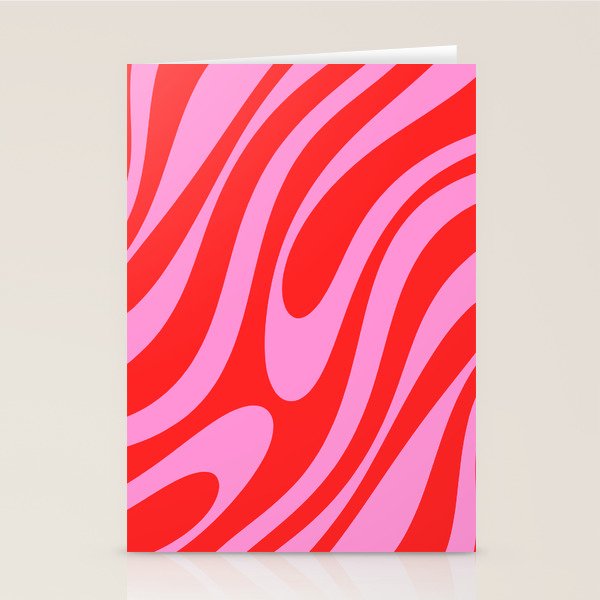 Bold Abstract Wavy Loops Pop Pattern in Preppy Pink and Red Stationery Card Gallery Image 1