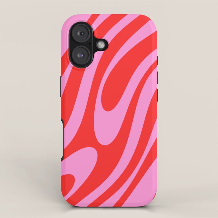 Bold Abstract Wavy Loops Pop Pattern in Preppy Pink and Red iPhone Case Gallery Image 1