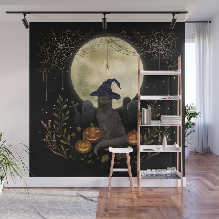 The Black Cat on Halloween Night Wall Mural Gallery Image 1