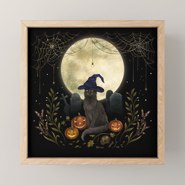 The Black Cat on Halloween Night Mini Art Print Gallery Image 1