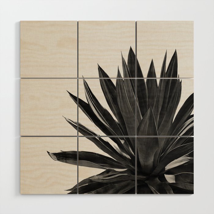 Agave Cactus Black & White Wood Wall Art Gallery Image 1