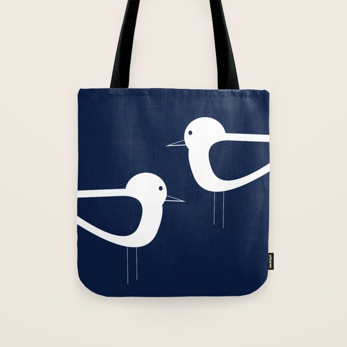 Shorebird Pair - Minimalist Beach Birds in White and Nautical Navy Blue Tote Bag Gallery Image 1