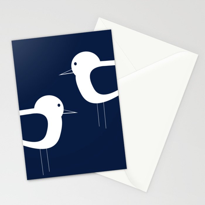 Shorebird Pair - Minimalist Beach Birds in White and Nautical Navy Blue Stationery Card Gallery Image 2
