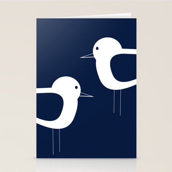 Shorebird Pair - Minimalist Beach Birds in White and Nautical Navy Blue Stationery Card Gallery Image 1
