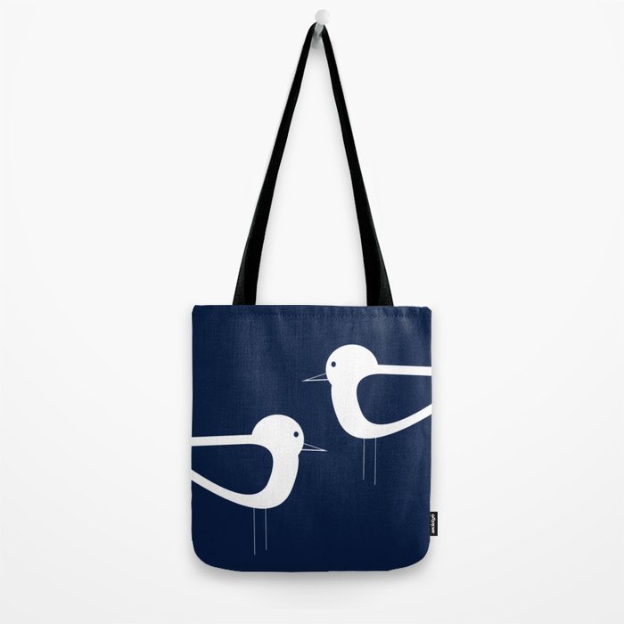 Shorebird Pair - Minimalist Beach Birds in White and Nautical Navy Blue Tote Bag Gallery Image 2