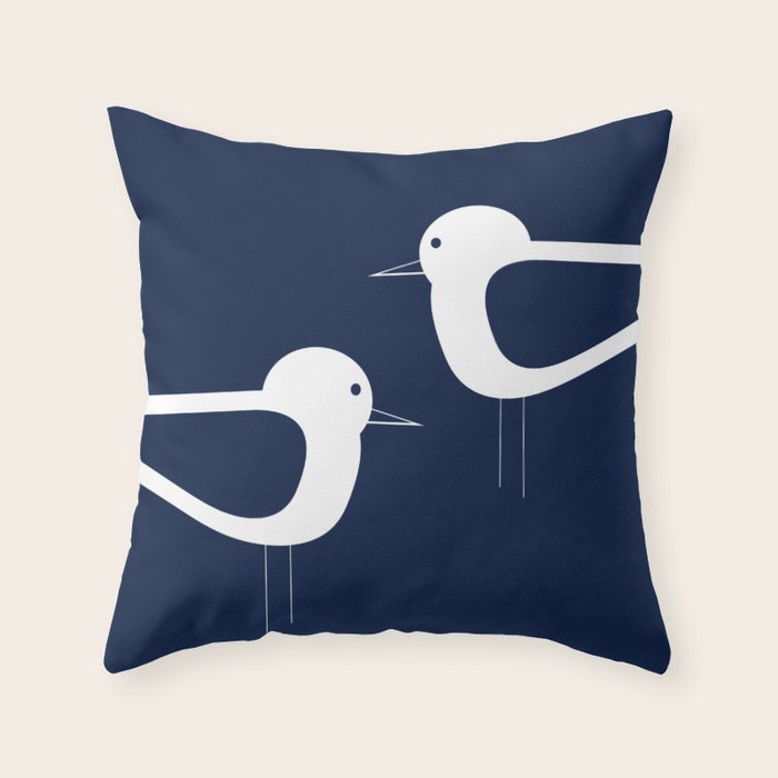 Shorebird Pair - Minimalist Beach Birds in White and Nautical Navy Blue Throw Pillow Gallery Image 6