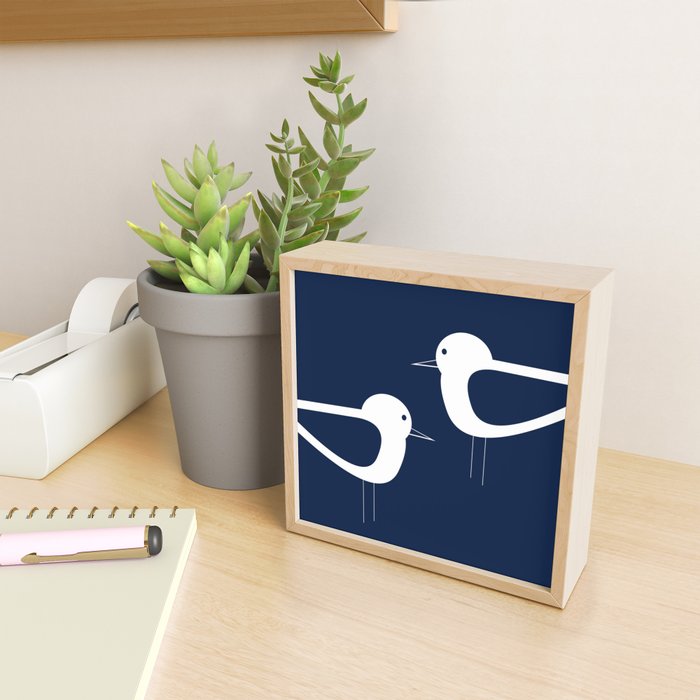 Shorebird Pair - Minimalist Beach Birds in White and Nautical Navy Blue Mini Art Print Gallery Image 2