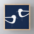 Shorebird Pair - Minimalist Beach Birds in White and Nautical Navy Blue Mini Art Print Gallery Image 1