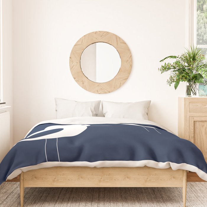 Shorebird Pair - Minimalist Beach Birds in White and Nautical Navy Blue Duvet Cover Gallery Image 3