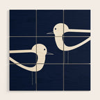 Shorebird Pair - Minimalist Beach Birds in White and Nautical Navy Blue Wood Wall Art Gallery Image 1