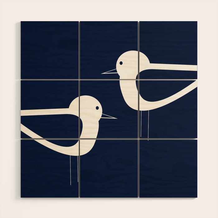 Shorebird Pair - Minimalist Beach Birds in White and Nautical Navy Blue Wood Wall Art Gallery Image 1
