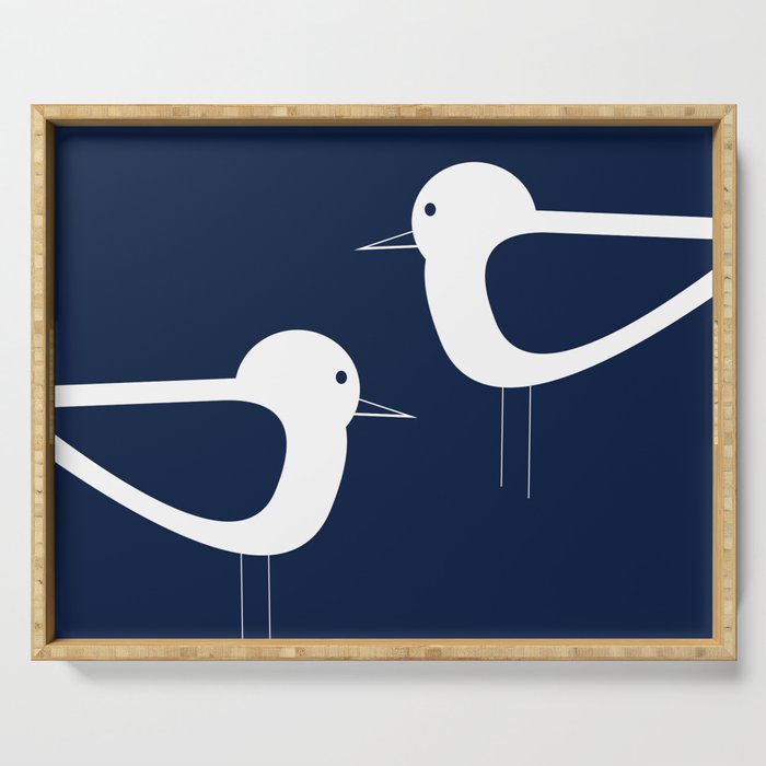 Shorebird Pair - Minimalist Beach Birds in White and Nautical Navy Blue Serving Tray Gallery Image 1