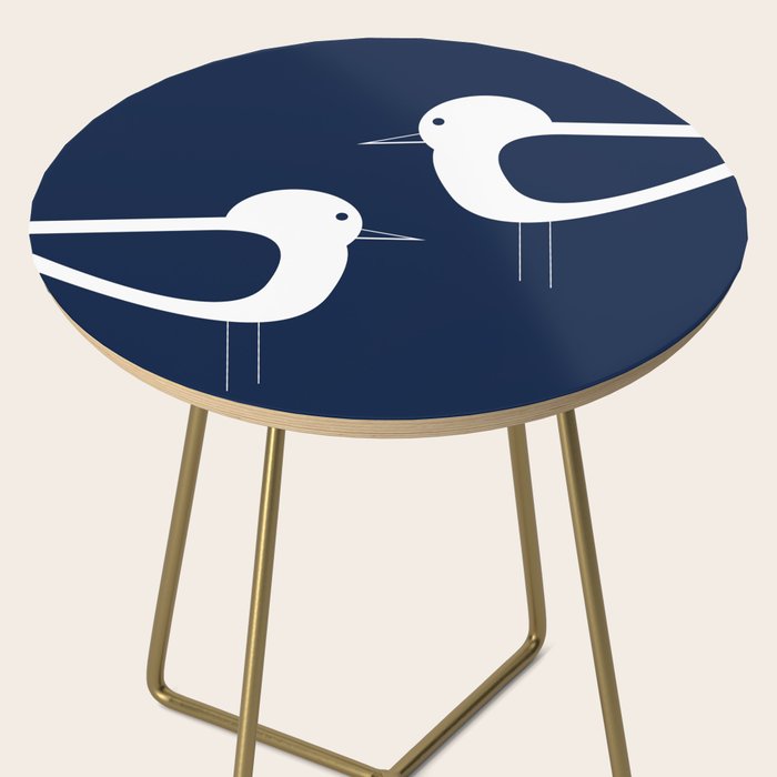Shorebird Pair - Minimalist Beach Birds in White and Nautical Navy Blue Side Table Gallery Image 2