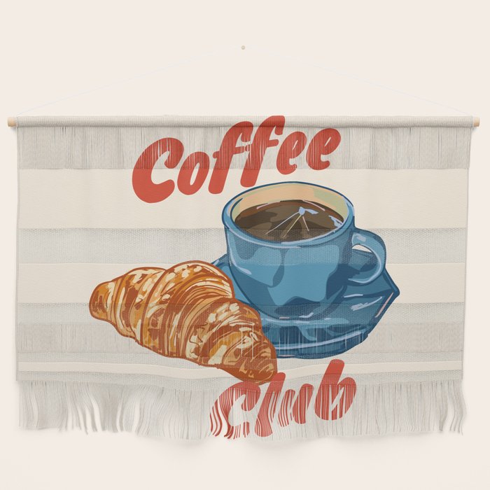 Coffee Club - Croissant and Espresso Illustration Wall Hanging Gallery Image 1