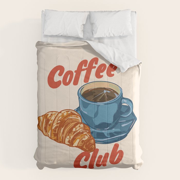 Coffee Club - Croissant and Espresso Illustration Comforter Gallery Image 6